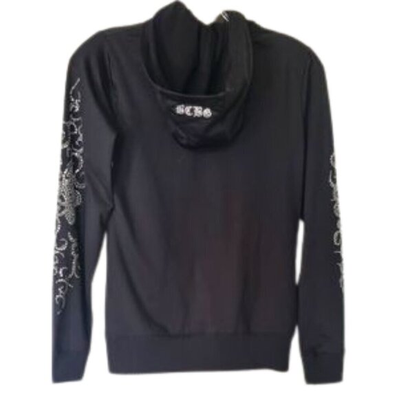 BCBG MaxAzria hoodie Size S black rhinestone embellished zip front Y2K - Picture 5 of 12